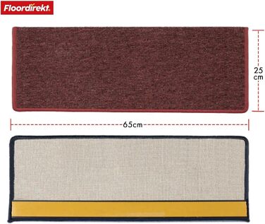 Килимок для сходів Floordirekt 15 шт., 65x23 см, напівкруглий/прямокутний, бордовий (самоклеючий)