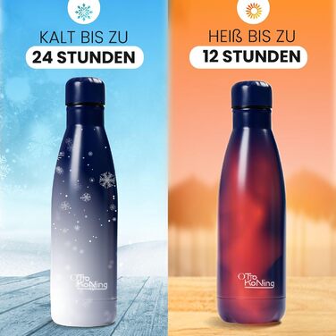 Термос-пляшка з нержавіючої сталі Otto Koning - двостінна вакуумна ізольована термопляшка. Зберігає напої холодними до 24 годин та гарячими до 12 годин. Безпечна, BPA-free (Морська синя, 500 мл)