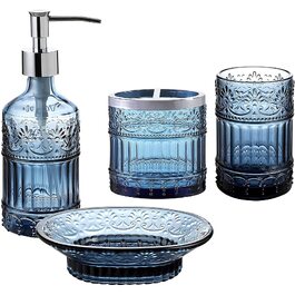 Набір аксесуарів для ванної кімнати WHOLE HOUSEWARES з мозаїчного скла (синій), 4 предмети: дозатор для мила, піднос, склянка, тримач для зубних щіток