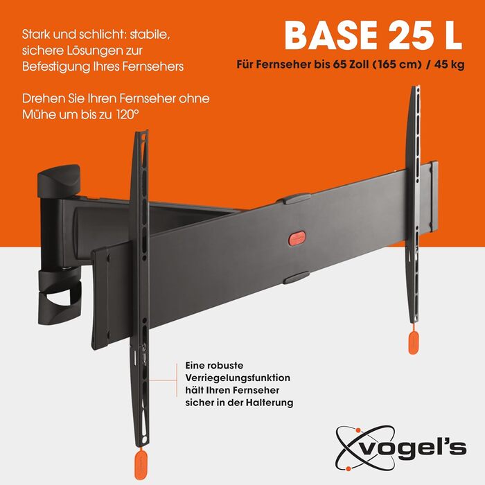 Настінна кріплення для телевізора Vogel's Base 45, 40-80 дюймів, до 45 кг, 180° обертання, нахил, VESA 600x400, сертифікована TÜV