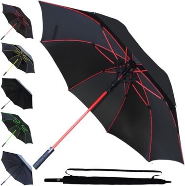 COLLAR AND CUFFS London XL Windproof Golf Umbrella - 154cm Fiberglass Frame - Automatic Open/Close - Red & Black