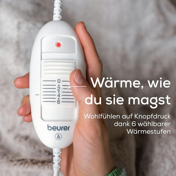 Електрична ковдра Beurer HD 75 Nordic з штучним хутром, 6 температурних режимів, автовимкнення, 180x130 см, бежево-коричнева