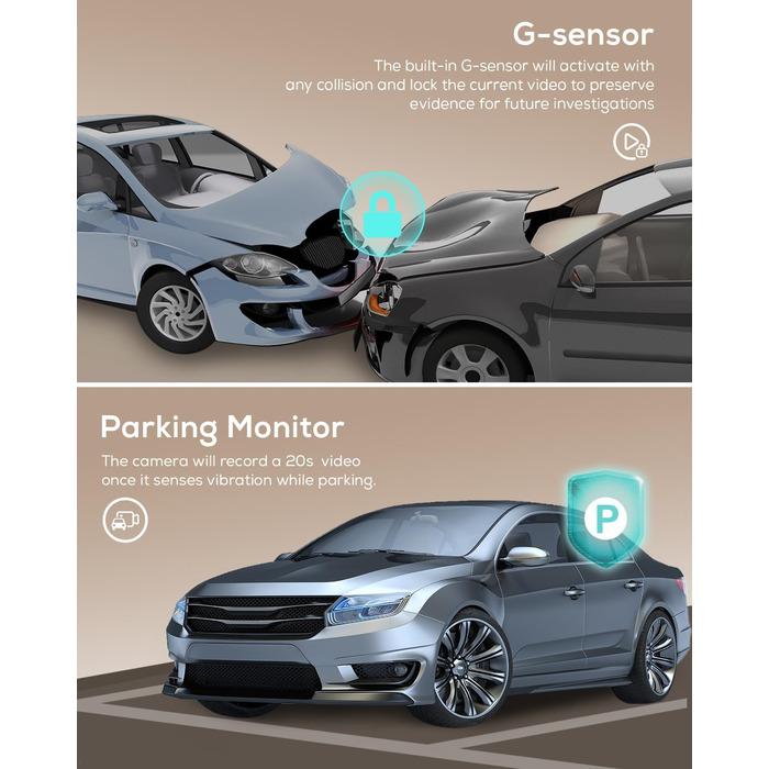 iZEEKER Dashcam 2.5K: відеореєстратор з дисплеєм 3' та 32GB карткою пам'яті, нічне бачення, WDR, 170° кут огляду, G-сенсор, паркувальний режим, Type-C