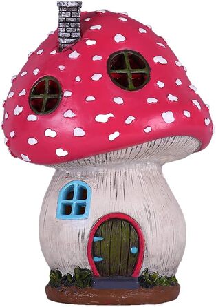 TERESA'S COLLECTIONS Outdoor Garden Decor Fairy House Garden Solar Lighting Mushroom Elf House Fairy Garden Solar Garden Lighting Fairy House made of Resin Pink Gifts for Women 19cm