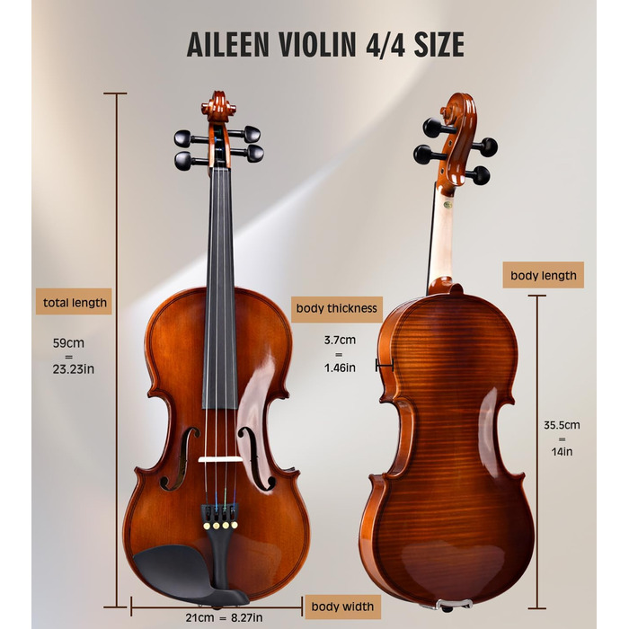 Скрипка Aileen Violin 4/4 для дорослих, скрипка для початківців, глянцевий античний дизайн