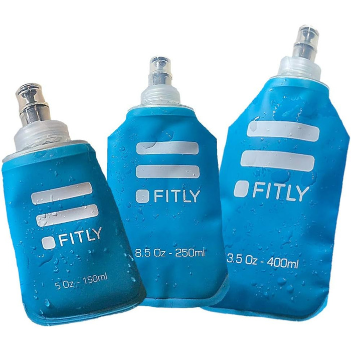 FLASKS Combo – 3 soft drinking bottles for hydration during running, hiking, cycling, climbing – Foldable water bottles (150–250 – 400 ml) – (Blue)