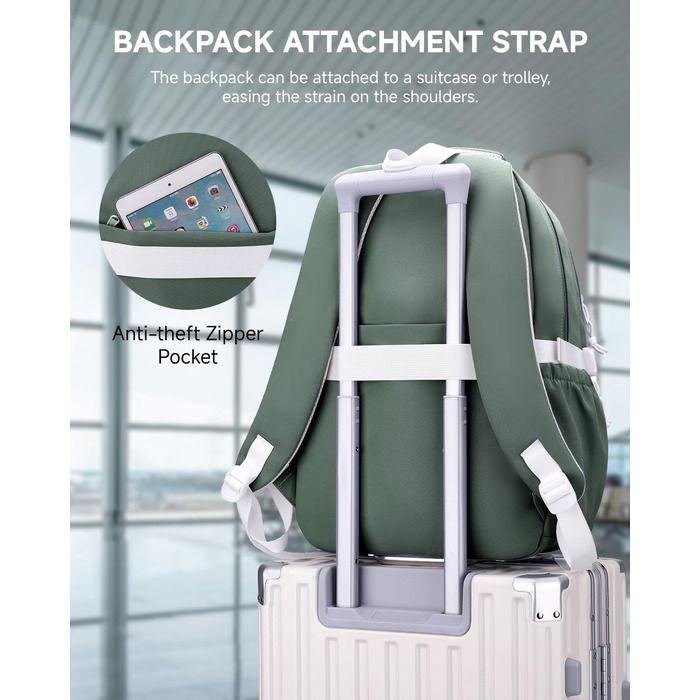 Дитячий рюкзак для підлітка, шкільний рюкзак для дівчинки з багатьма відділеннями, рюкзак для учнів 3-5 класів, середньої та старшої школи, нейлоновий рюкзак для подорожей та відпочинку (зелений)