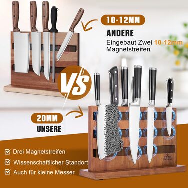 ENOKING Premium Plus Knife Block Magnetic Without Knives 38.6 x 23 cm, Double-Sided Magnetic Knife Holder Made of Acacia Wood, Magnetic Knife Block for Cutlery Display and Storage