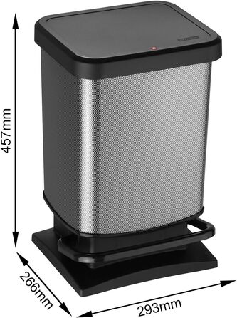 Відро для сміття Rotho Paso 20л з педальним механізмом, пластик PP, BPA-free, carbonmetallic