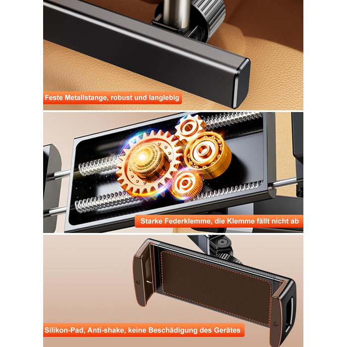 Тримач для планшета в авто: універсальний, висувний, для iPad, iPhone, Samsung, Switch, Kindle, 4-13 дюймів, з гачками, чорний