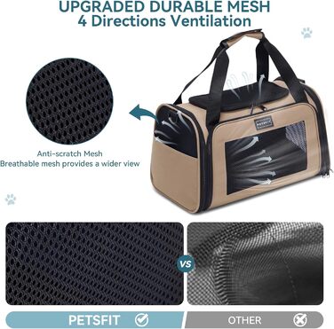 Транспортна переноска для котів та маленьких собак Petfit - легка переноска для подорожей літаком, з ременем безпеки та розкладною підстилкою, колір хакі (L)