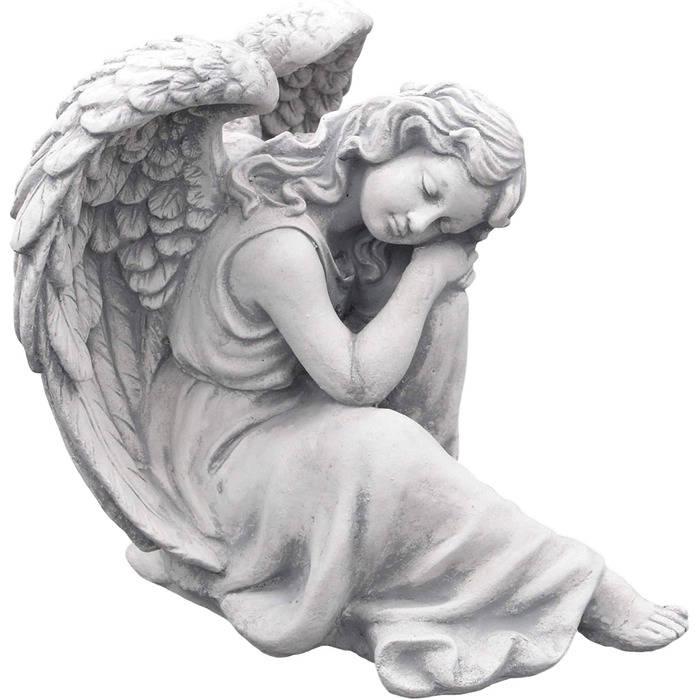gartendekoparadies.de Sleeping Angel, Stone Figure H. 25 cm, 6 kg, Grey, frost-proof made of cast stone for outdoor use