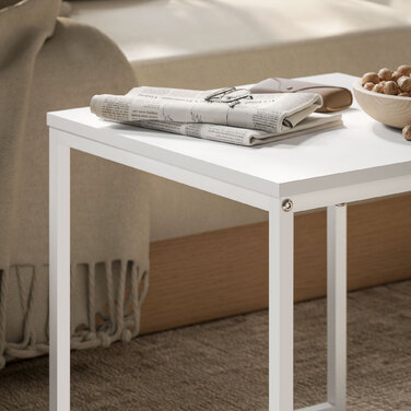 HOMCOM 2-Piece Couch Table Set, Square Side Table, Coffee Table with Steel Frame, Sofa Table in Modern Design, for Living Room, Holds up to 30 kg, White+Oak | Aosom