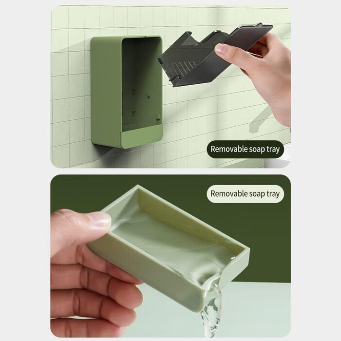 Набір з 2 миски для мила з водовідведенням, милотримач без свердління, органайзер для твердого шампуню, милотримачі у формі листя для кухні та ванної кімнати (зелений та сірий)