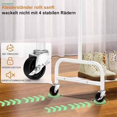MISSLO Heavy-Duty Clothes Rack Double, Metal Clothes Rail on Wheels Stable Mobile Coat Rack for Coats, Shirts (White)