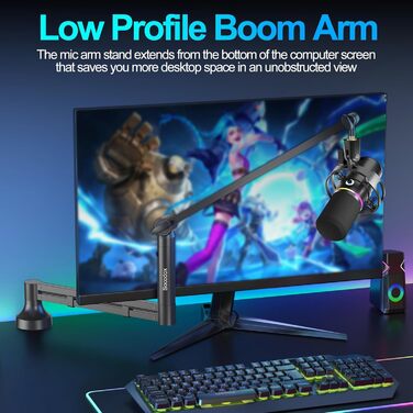 Низькопрофільний мікрофонний важіль, міцний тримач для мікрофону з кріпленням до столу 7 см, адаптери 3/8' та 5/8', для Blue Yeti, подкастів, геймінгу, вантажопідйомність до 2 кг, чорний