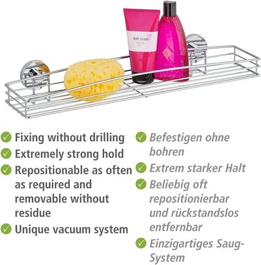 WENKO Vacuum-Loc Wand Maxiablage Milazzo, Bathroom Shelf in Wire Basket Design, Mounting without Drilling, Chrome-plated Metal, 51 x 8 x 15 cm