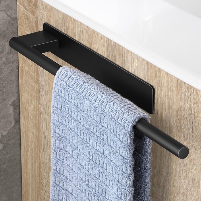 Подвійний тримач для рушників у ванну кімнату, самоклеючий (без свердління), нержавіюча сталь 304, чорний матовий
