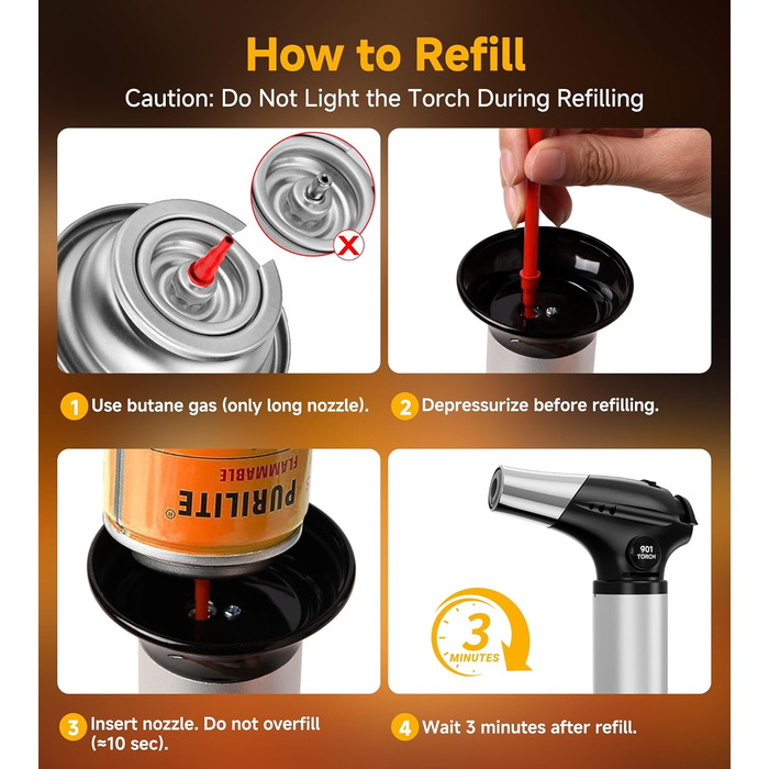 Кулінарний пальник Ankway для карамелізації та фламбування, газовий пальник для крем-брюле з замком безпеки, регульований, чорний (без бутану)