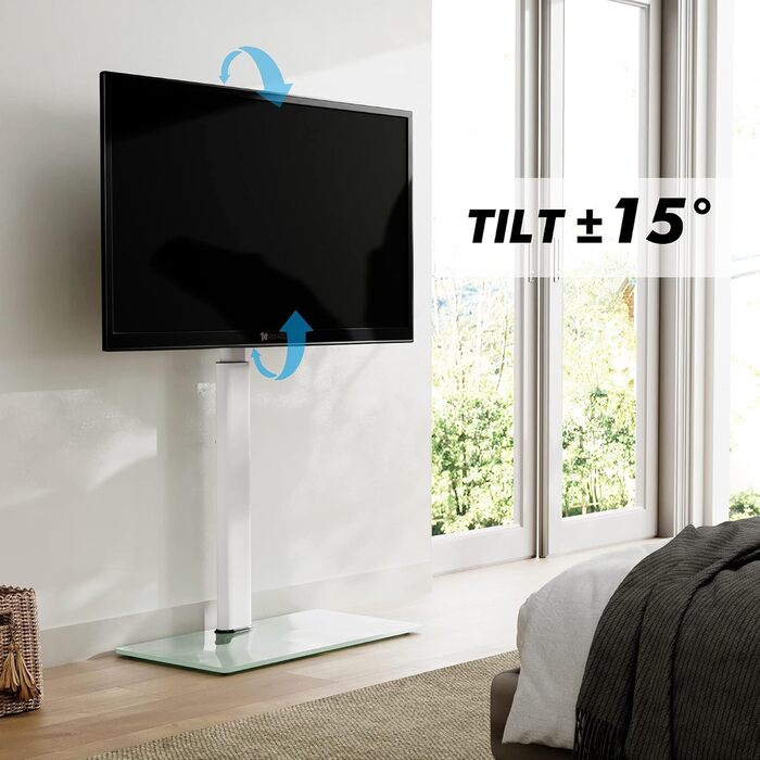FITUEYES Adjustable TV Stand - Swivel & Tilt Floor Stand for 19-42 inch Flat & Curved TVs up to 35kg, VESA 200x200 - White