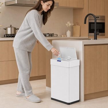 Сміттєвий відер LIFERUN з сенсором для кухні, 30 літрів, білий (XL-60L)