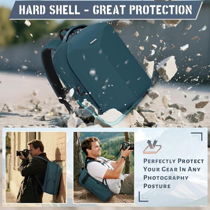 Рюкзак для фотокамери RAINSMORE: водонепроникний, з захистом від дощу, для DSLR/SLR, з відділенням для ноутбука, зелений