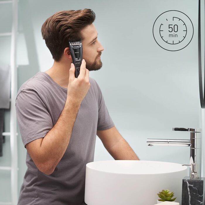 Триммер Panasonic ER-GB80-H503 для чоловіків: борода, волосся, тіло, акумуляторний, водонепроникний, 39 налаштувань, 3 насадки, сріблястий