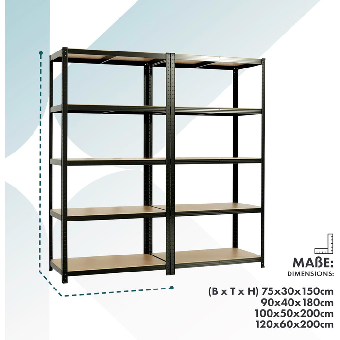 OfficeMarshal Heavy-Duty Shelving Unit - Black (150 x 75 x 30 cm)