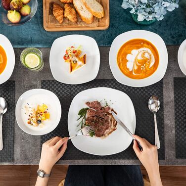 MALACASA Комплект посуду на 12 осіб, серія Elisa, 48 предметів: тарілки супові, десертні, обідні та миски, порцеляновий сервіз, світло-сірий колір