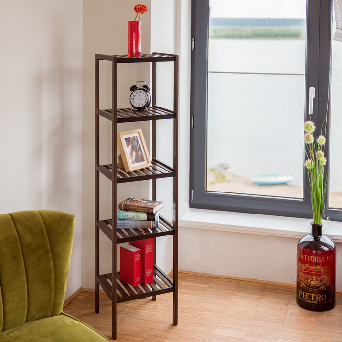 Relaxdays Bamboo Bathroom Shelf, Dark Brown