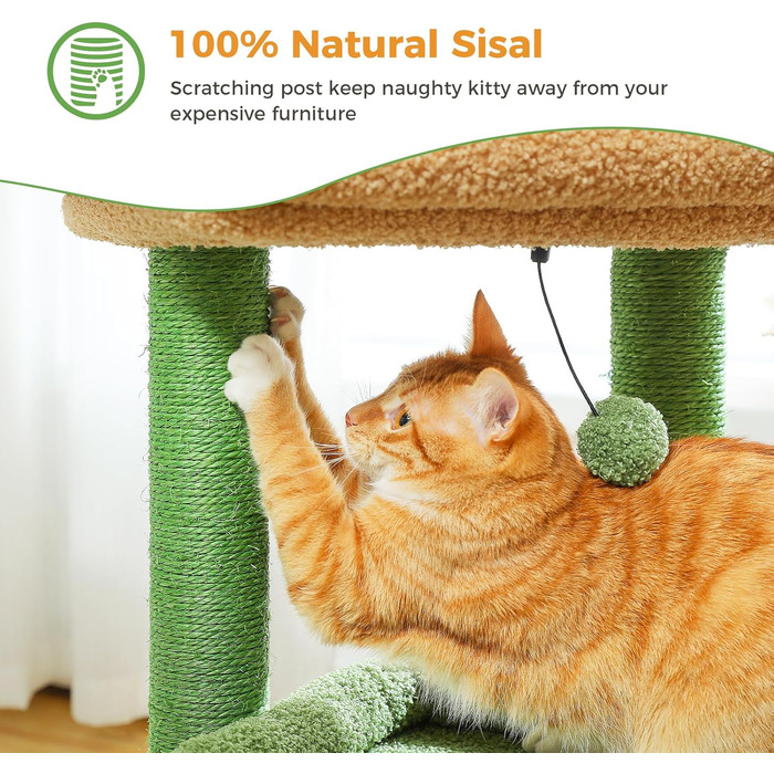PAWZ Road Cat Tree, Multi-Tier Cat Tower with Sisal-Covered Scratching Post, Cozy Cat Condo, and Large Cat Perch for House Cats (Green)