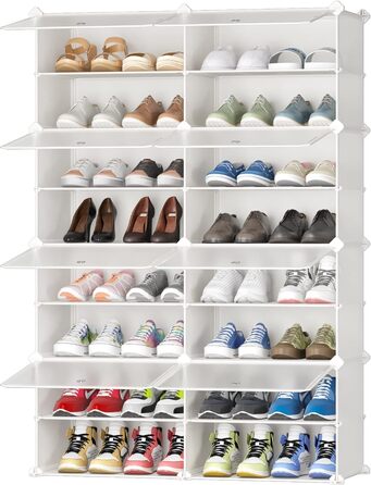 Plastic shoe cabinet, DIY simple shoe rack, narrow, with door, steel frame, stable, for hallways, bedrooms, entryways, White with Transparent Door, 2 * 6 (White, 2x8)