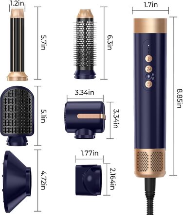Airstyler 7 в 1: мультистайлер для волосся 1400W з феном, дифузором, плойкою та щітками для сушки, локонів та укладки. Швидка сушка завдяки двигуну 110000 RPM. Колір: блакитний
