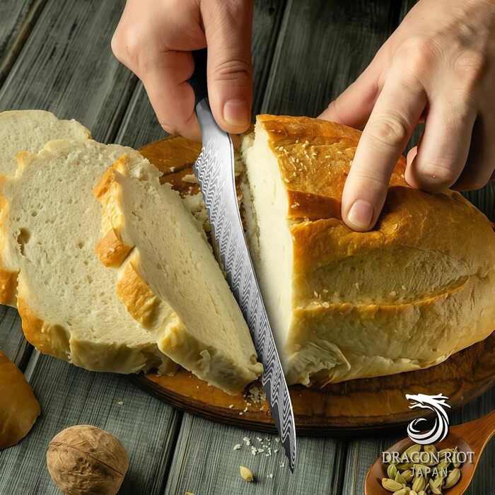 DRAGON RIOT - Професійний кухонний ніж для шеф-кухаря з ручкою з епоксидної смоли, професійний ніж з піхвою (хлібний ніж)