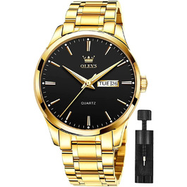 Чоловічий скелетон-годинник OLEVS 6898: кварцовий спортивний годинник з колесом гоночного авто, водонепроникний, сталь, чорний з золотом