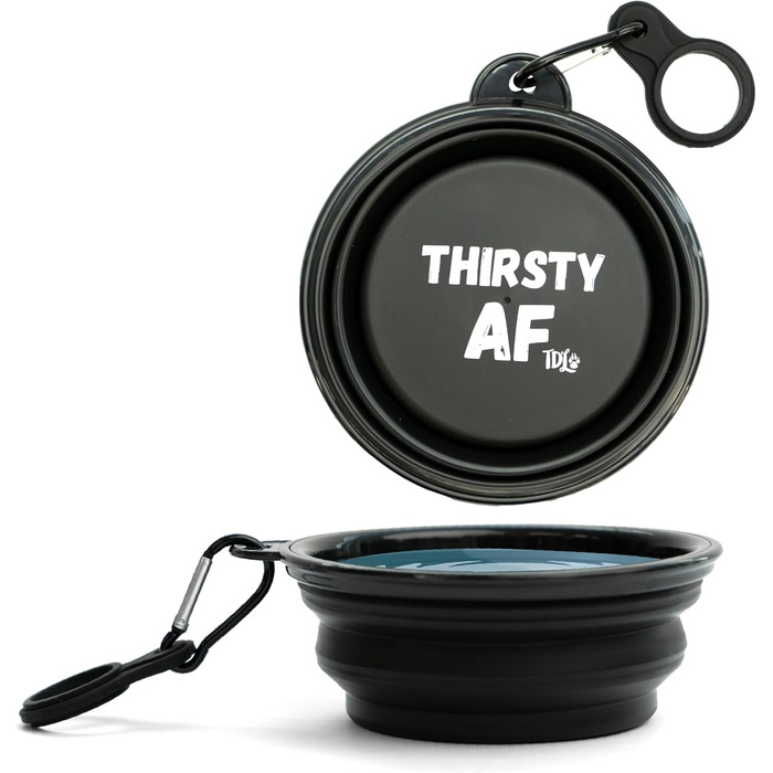 Складаний миска для собак TDL, 350 мл, чорний: для води та корму, з карабіном та тримачем для пляшки
