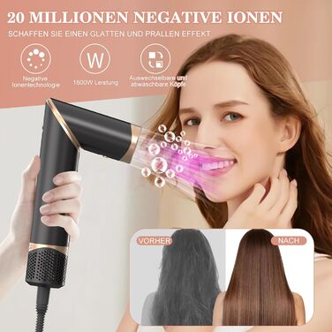 Мультистайлер для волосся AirStyler 1600W: фен, плойка, насадки для укладання, чорний