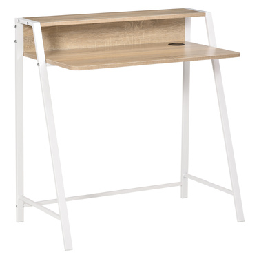 HOMCOM Desk Modern Computer Desk with Storage Shelf & Cable Management Metal Frame White Oak 84x45x85cm for Home Office & Study