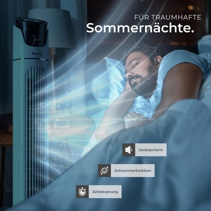 Турбо вентилятор Tectake з пультом дистанційного керування та таймером, тихий вентилятор-вежа, мобільний кондиціонер, 3 швидкості, 31 x 110 см