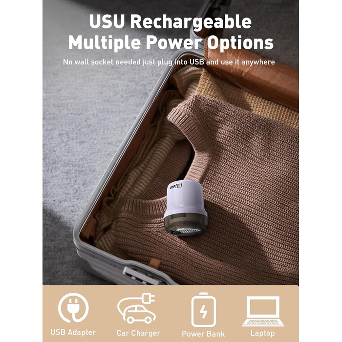 Електричний видалення ворсу для одягу та меблів COPPA, 6 лез, 3 швидкості, перезаряджається, з індикатором заряду, фіолетовий