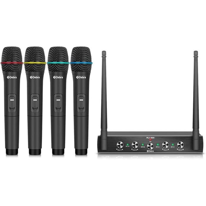 Набір мікрофонів D Debra 4-х канальний UHF бездротовий: 2 ручні, 2 нагрудні (Bodypack), для співу, караоке, церкви. Модель AU400