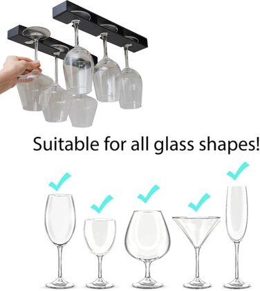 Тримачі для келихів вина Anicy (2 шт.) - підвісні, настінні, для кухні, бару, ресторану (чорний)