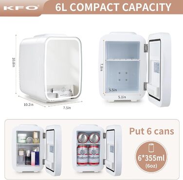 Міні-холодильник KFO 4L, тихий (20dB) з LED-дзеркалом для косметики та напоїв, 220V/12V, термоелектричний, білий