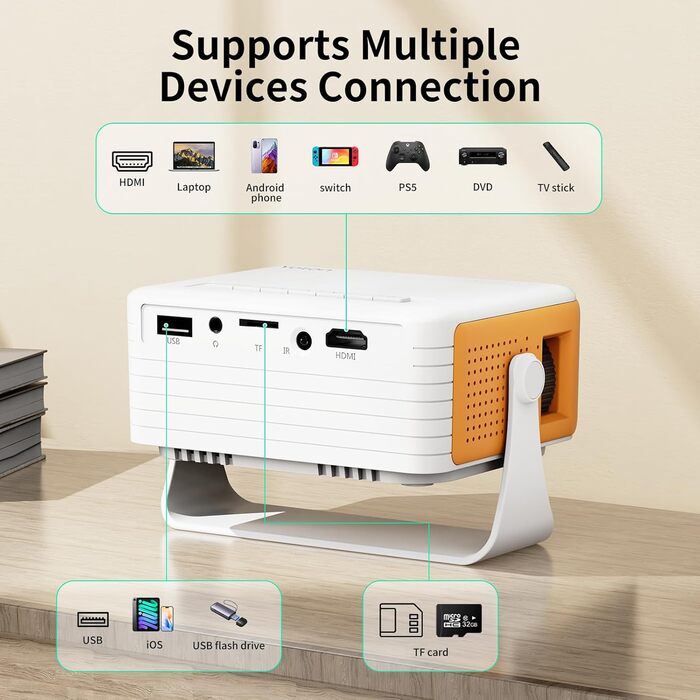 Міні проектор YOTON Y3 1080P: портативний, для домашнього кінотеатру, HDMI/USB/Phone/PS5, жовтий