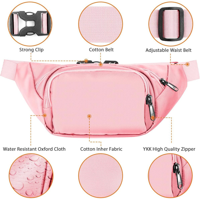 Жіноча/Чоловіча поясна сумка 4 Taschen, велика місткість, водонепроникна, для iPad mini та iPhone 12 Pro Max, для спорту (рожевий)