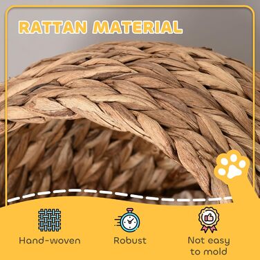 PawHut Rattan Cat Basket Cat Cave Cat House Cat Bed with Cushion Pet Bed Water Hyacinth Brown 50 x 42 x 60 cm