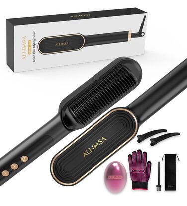 Професійний випрямляч для волосся – щітка-випрямляч, 4 температурні режими, 140℃–200℃, час нагріву 30 секунд, з негативними іонами, підходить для всіх типів волосся (золотистий колір), професійний випрямляч