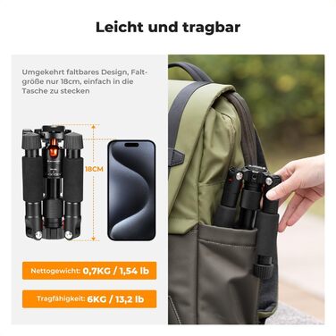 Міні штатив K&F Concept S225A1+BH-25: компактний штатив для камери з кульковою головкою 360°, 52 см, з тримачем для телефону, для Canon/Sony/Nikon/Fujifilm, до 6 кг