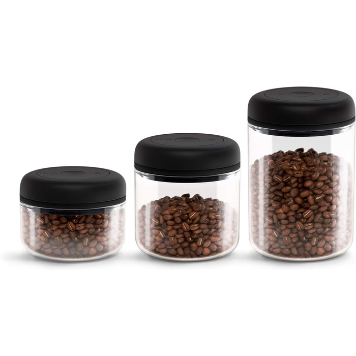 Fellow vacuum storage containers for coffee and food, integrated vacuum pump, airtight seal, 0.4 liters, clean glass