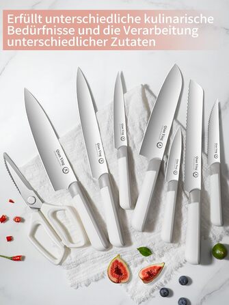 Набір кухонних ножів Qianying з блоком: 14 предметів, нержавіюча сталь, з точилкою, срібний колір, подарунок для мами